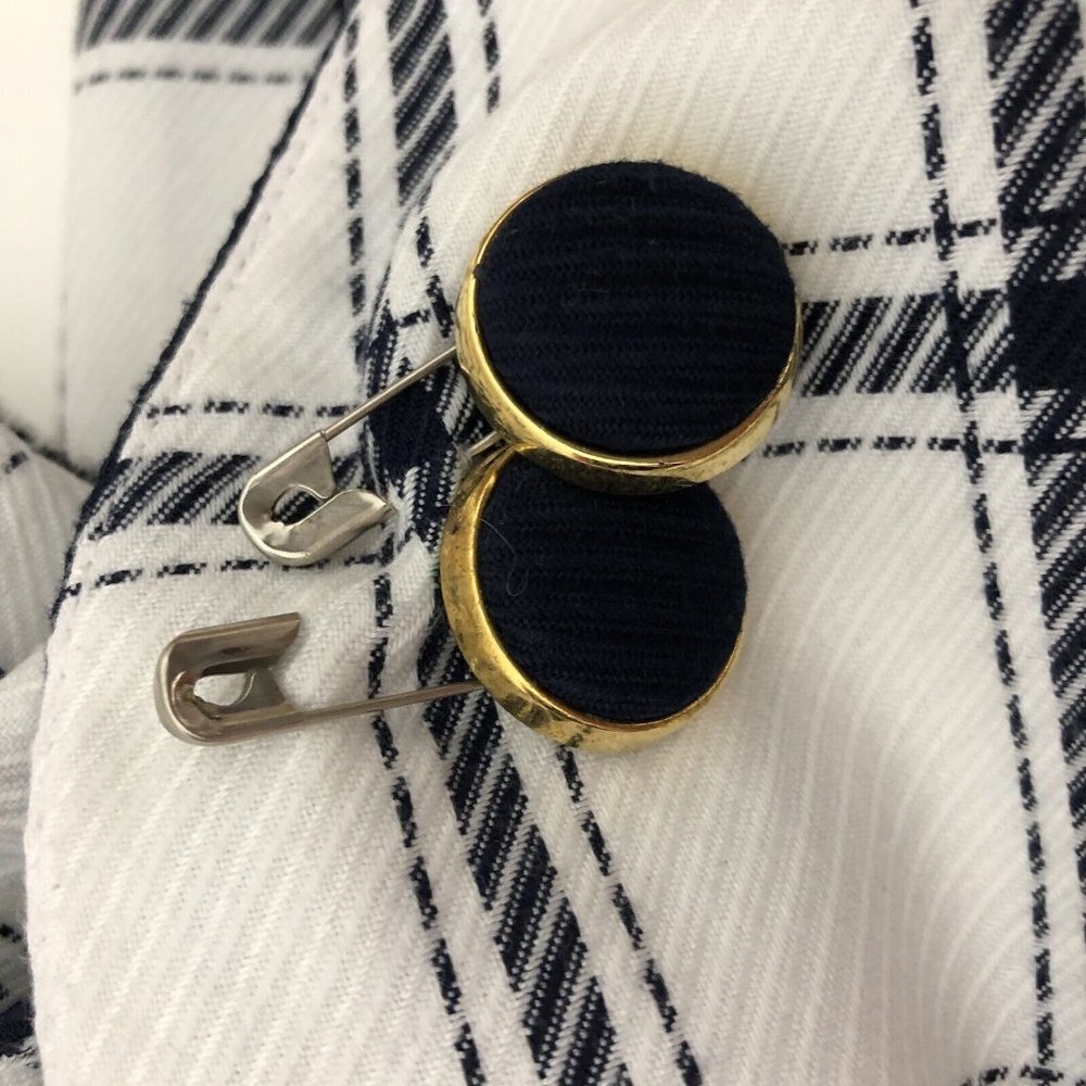 Executive Collection Womens Blazer Jacket Sz 14 White Blue Stripes Front Pockets - Picture 10 of 12
